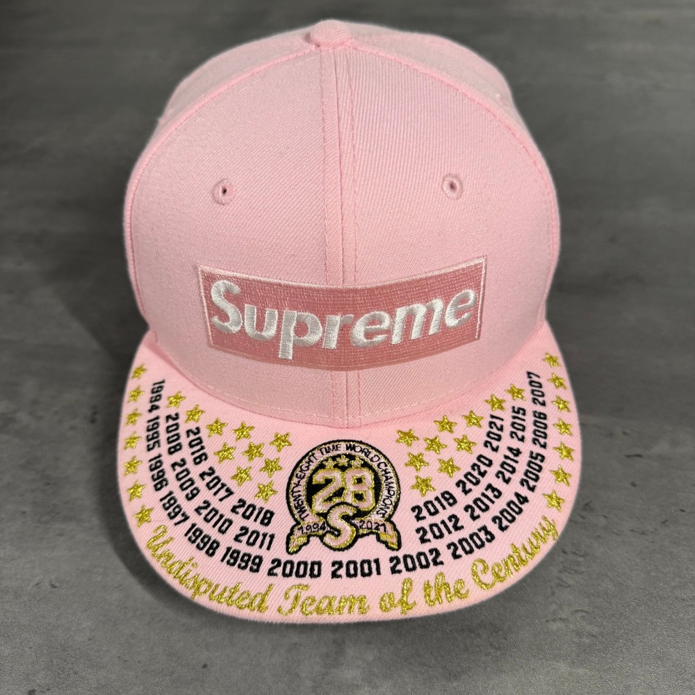 Supreme New Era Hat Undisputed Team Box Logo 28 Rings Pink 7 1/8 Fitted Cap RARE